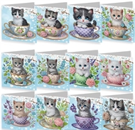 12 kort med katte. 15 x 15 cm.